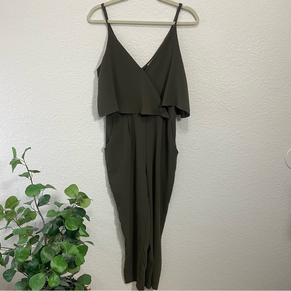 Astr Olive Green V-Neck Jumpsuit
